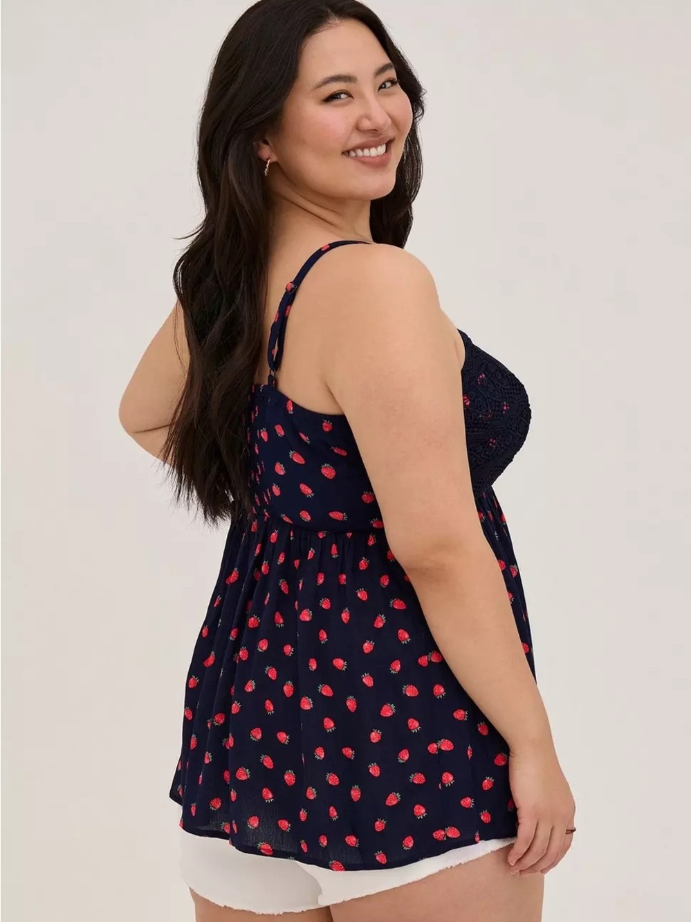 Torrid Babydoll Navy Strawberry Tank - Torrid size 1 - Picture 4 of 6